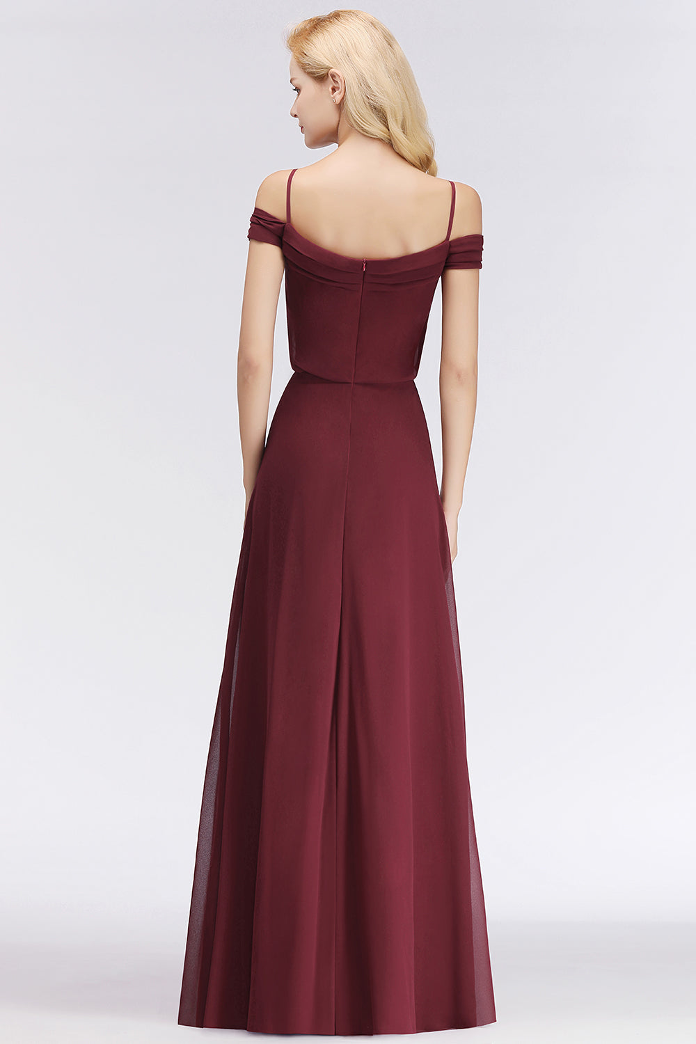 Elegant Off-the-Shoulder Burgundy Bridesmaid Dresses Spaghetti-Straps Affordable Maid of Honor Dress - Fashionpara