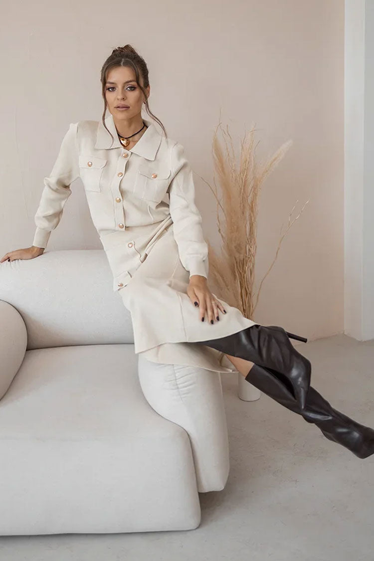 Rosedress Elegant Button-Up Midi Dress with Patch Pockets