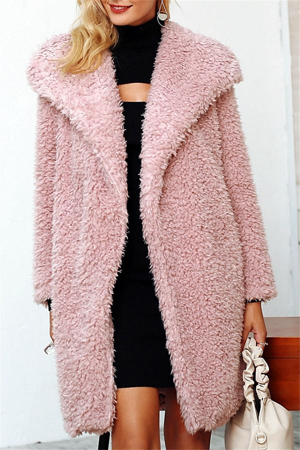 Chic Pink Long Faux Fur Coat for Elegant Winter Style