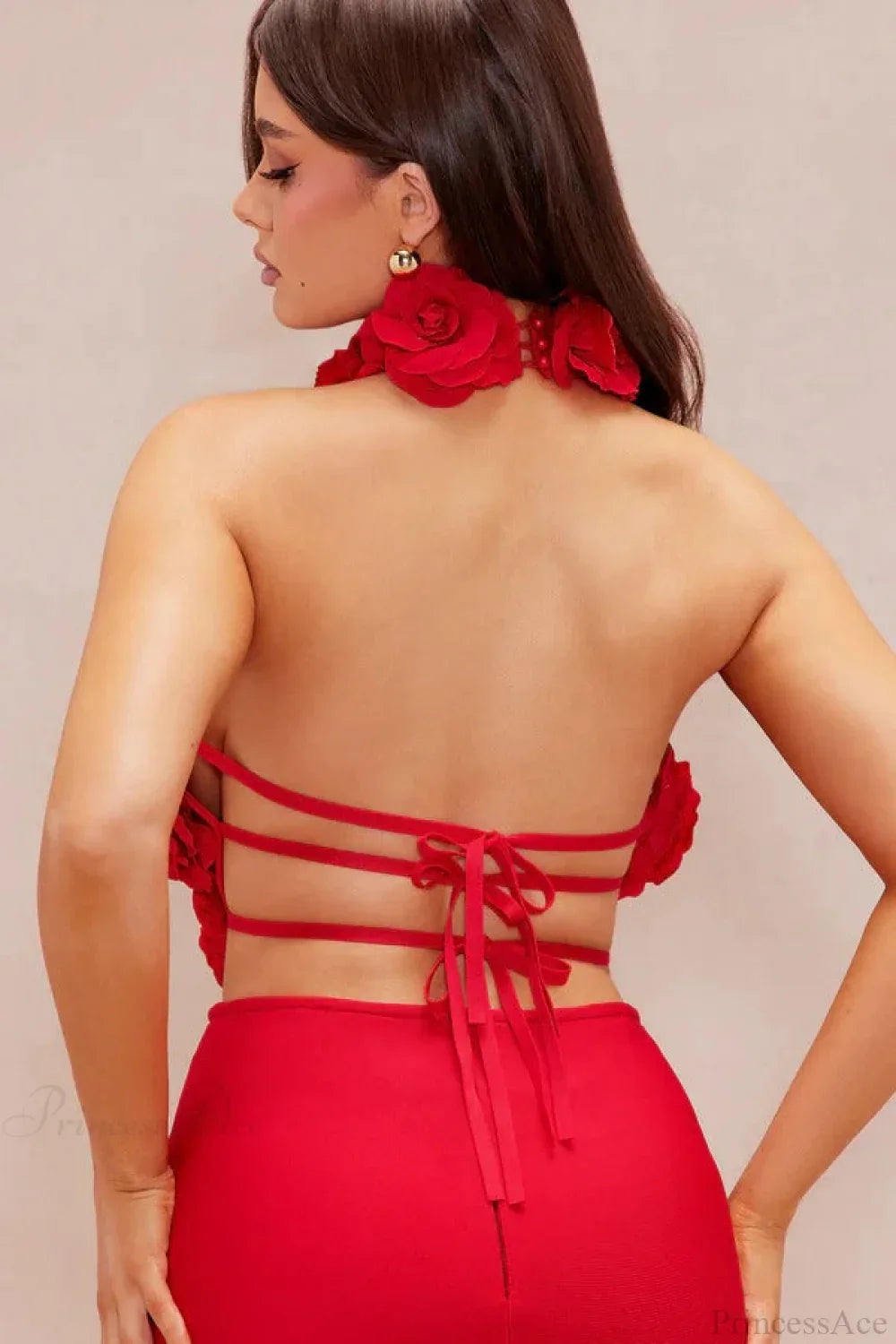 Floral Appliqué Halter Neck Mermaid Gown