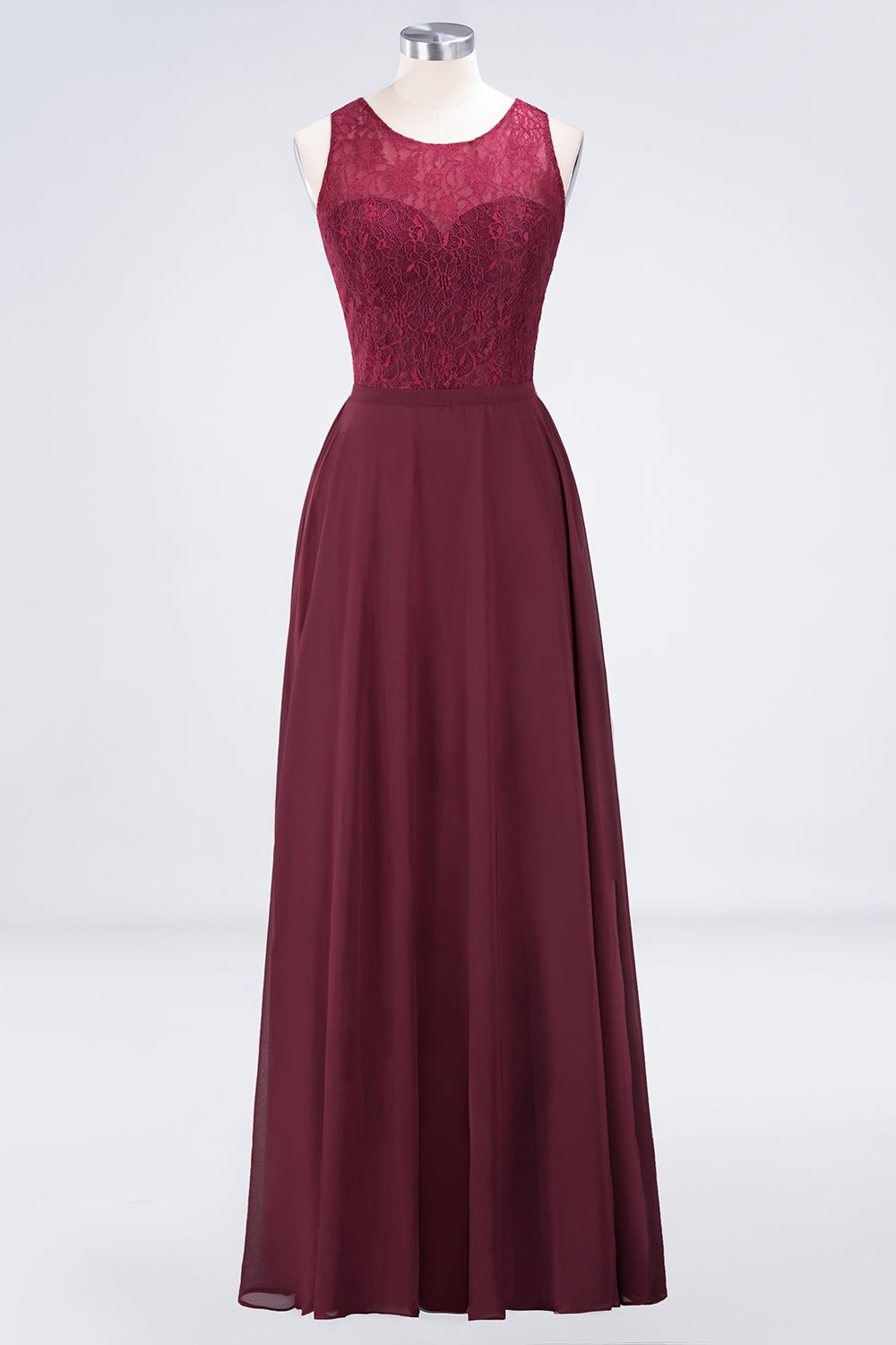 Elegant Roud Neckline Sleeveless Burgundy Lace Bridesmaid Dresses - Fashionpara