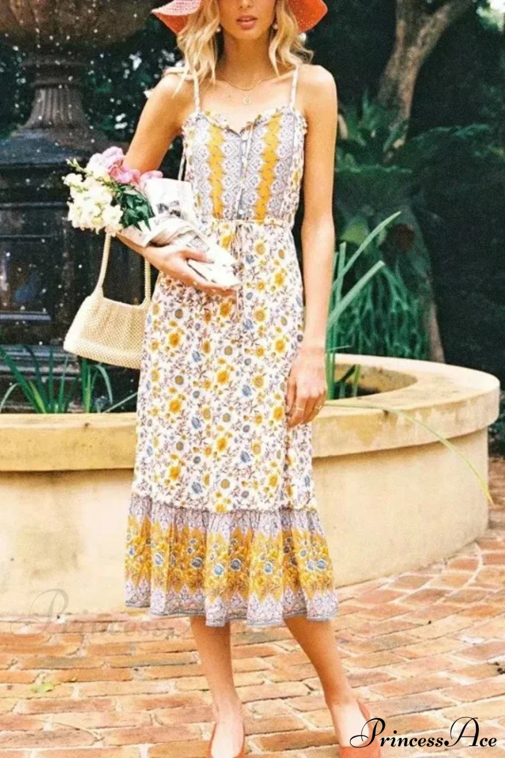 Elegant Sleeveless Floral Rayon Cotton Midi Boho Dress