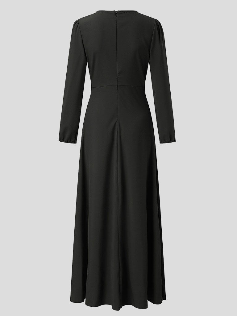 V-Neck Long Sleeve Wrap Tie-Waist Maxi Gown