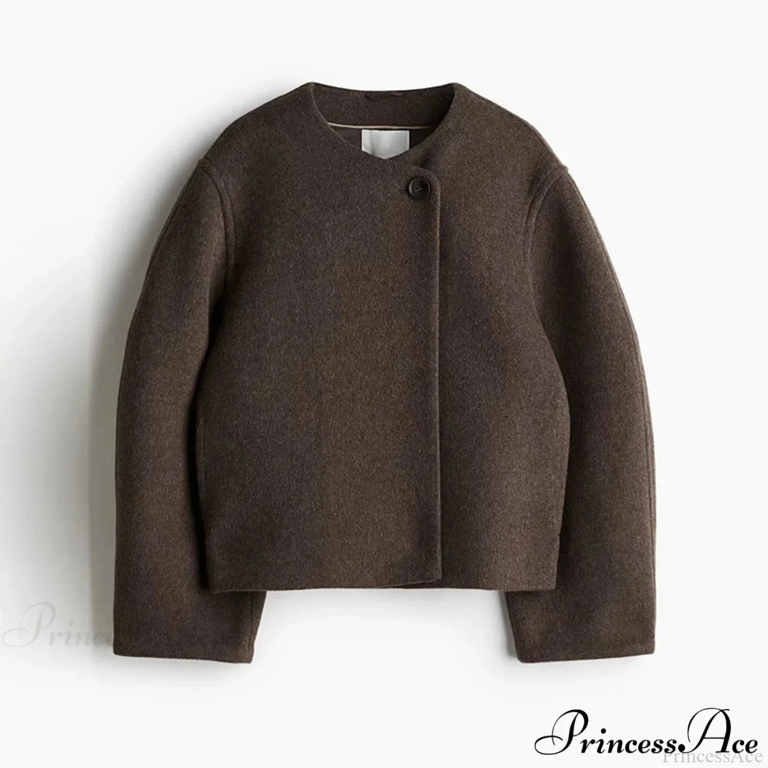 Elegant Solid Wool One Button Overcoat coffee color / S