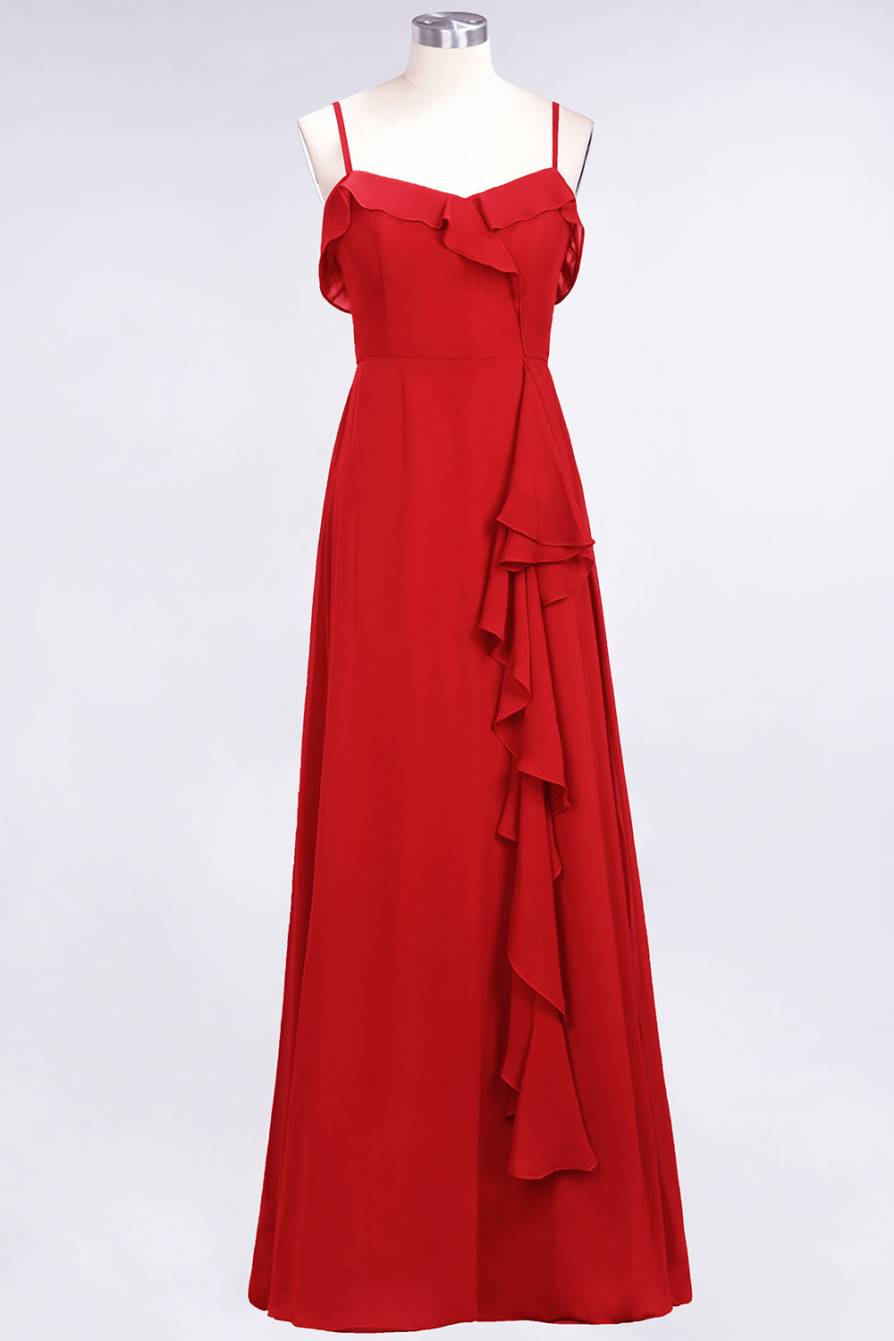 Elegant Spaghetti Straps Ruffle Burgundy Chiffon Dresses Affordable - Fashionpara