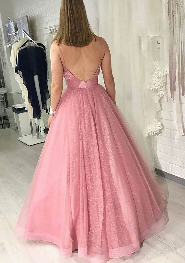 Elegant Sparkling Tulle Prom Ball Gown with Pleated Skirt - Fashionpara