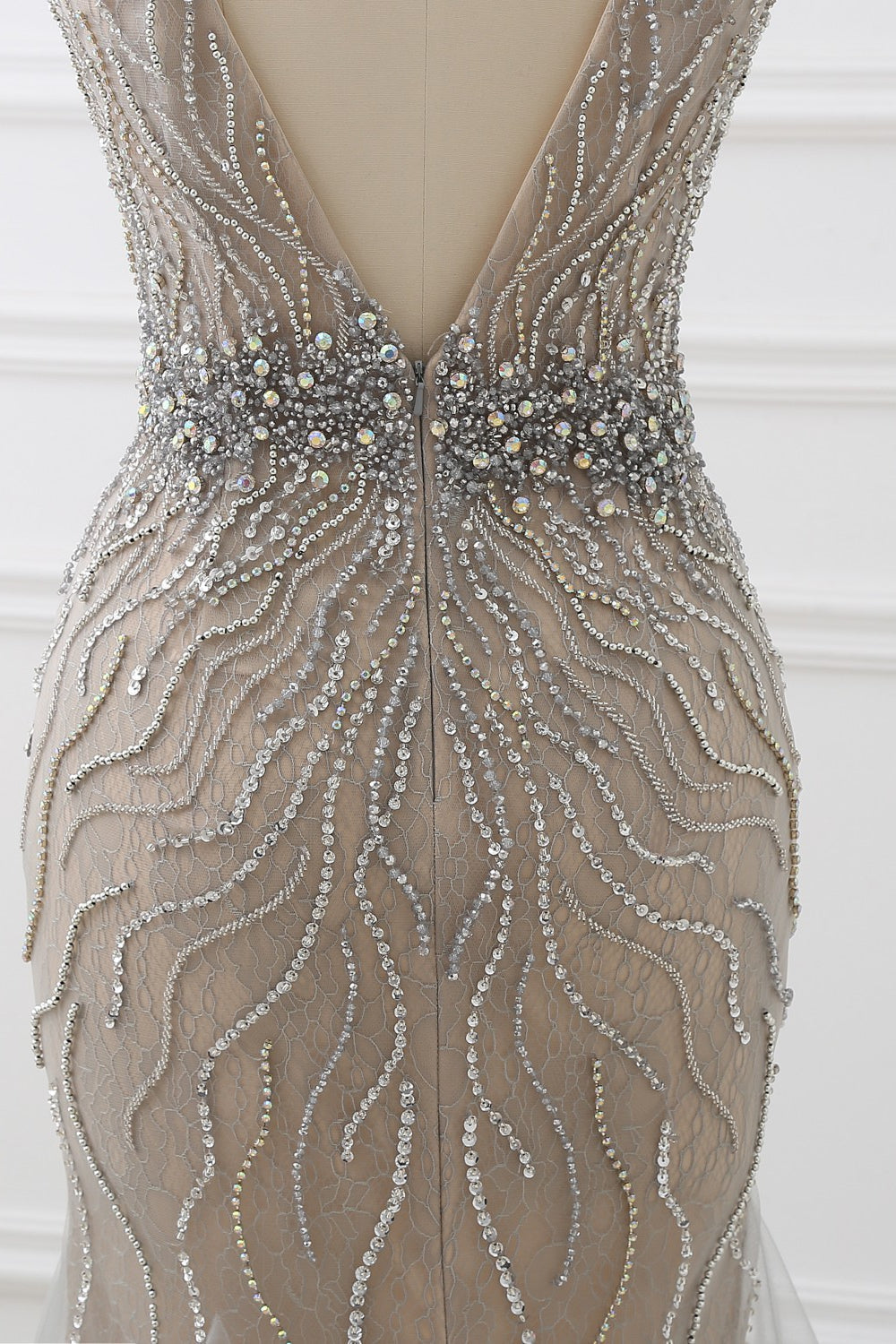 Elegant Strap V-Neck Sleeveless Mermaid Prom Dresses with Beadings Ruffles - Fashionpara