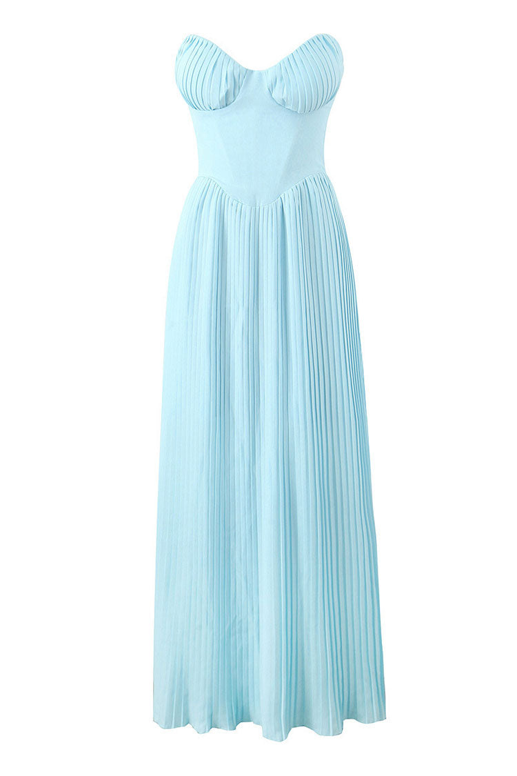 Elegant Sweetheart Strapless Bustier Drop Waist Pleated Evening Maxi Dress - View 6