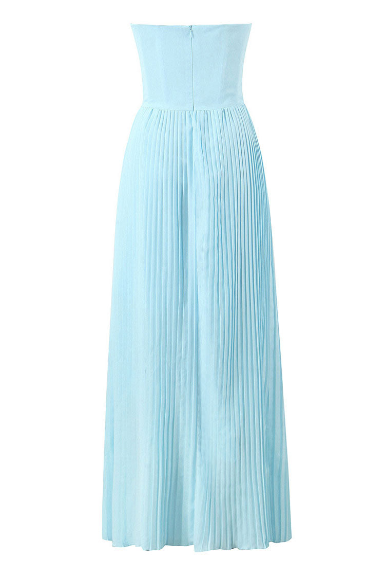 Elegant Sweetheart Strapless Bustier Drop Waist Pleated Evening Maxi Dress - View 7