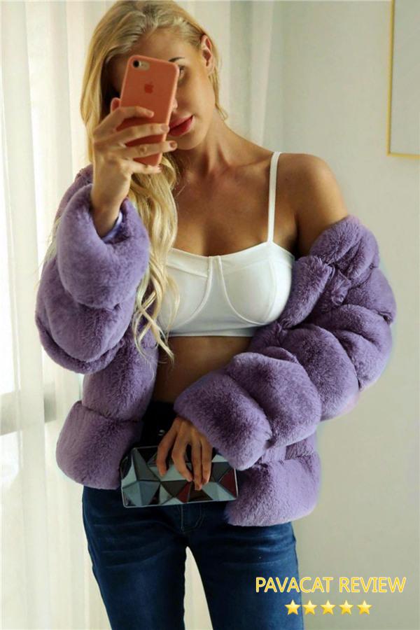 Thick Fluffy Faux Fur Coat in Elegant Pink for Cozy Warmth