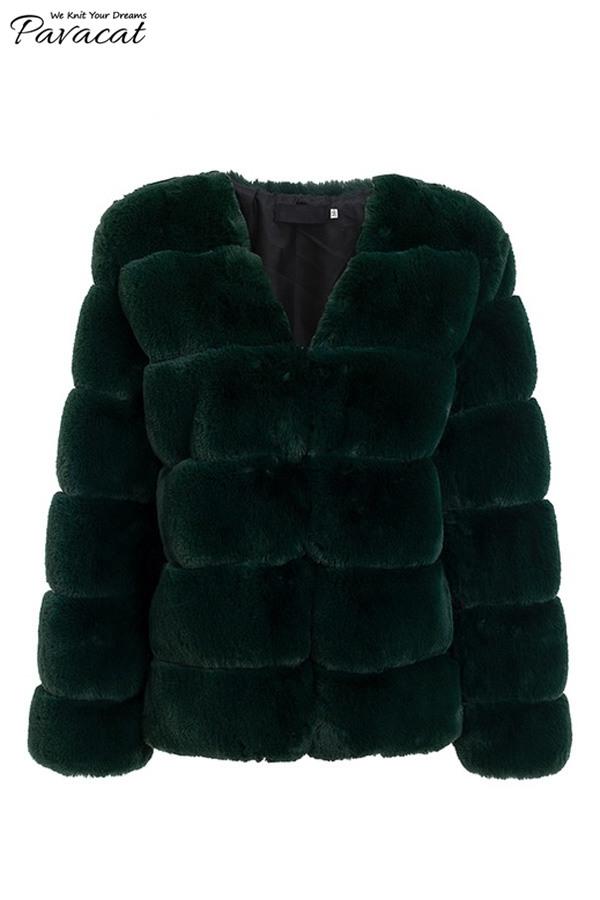 Thick Fluffy Faux Fur Coat in Dark Green for Cozy Elegance