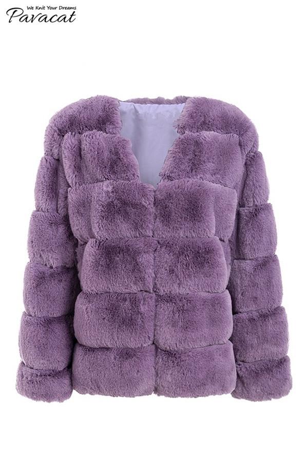 Luxurious Thick Fluffy Faux Fur Coat in Light Gray