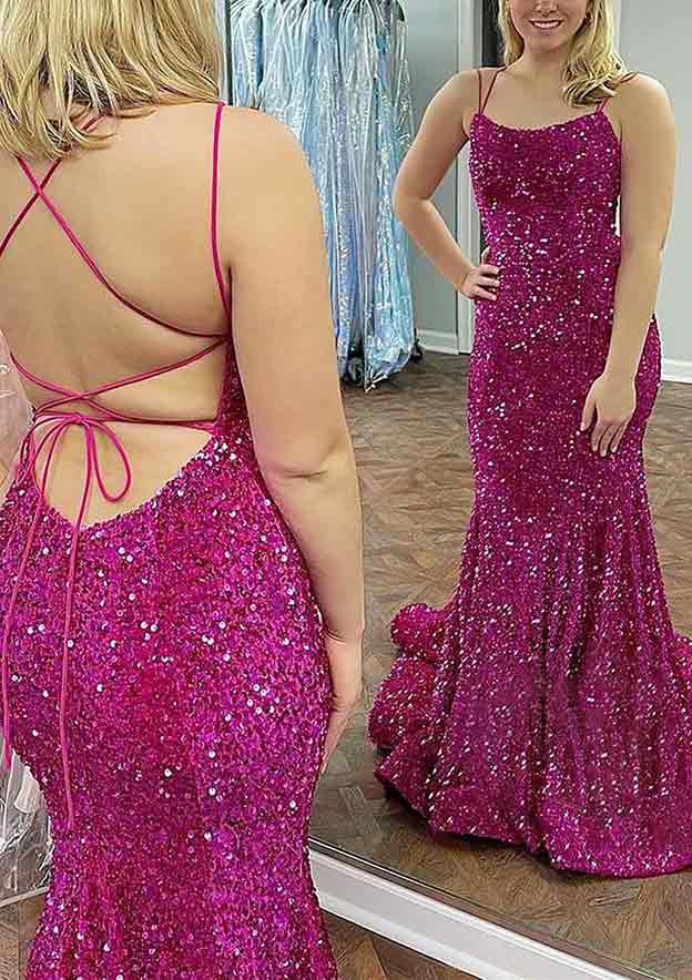Elegant Trumpet/Mermaid Scoop Neck Sequin Prom Dress/Evening Dress - Fashionpara