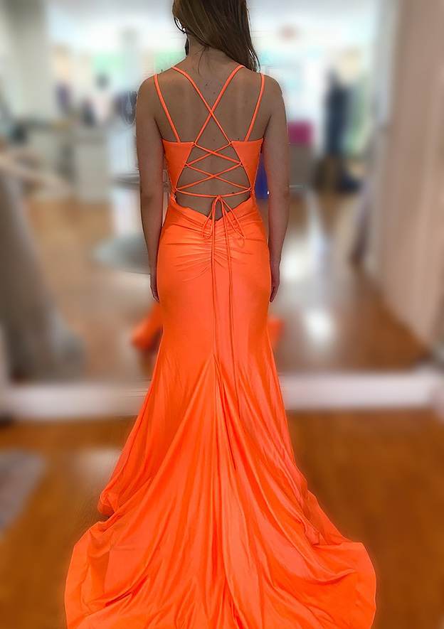 Elegant Trumpet/Mermaid V-Neck Sleeveless Jersey Prom Dress/Evening Dress - Fashionpara