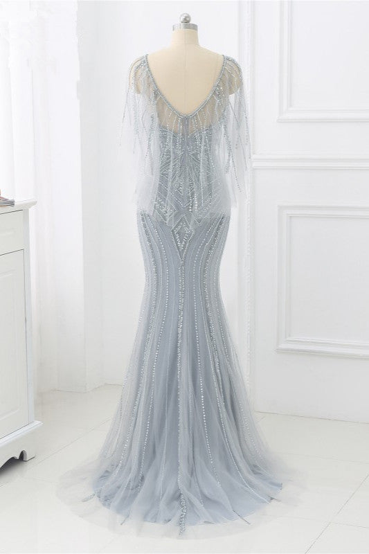 Elegant Tulle Jewel Beadings Mermaid Prom Dresses with Ruffles - Fashionpara