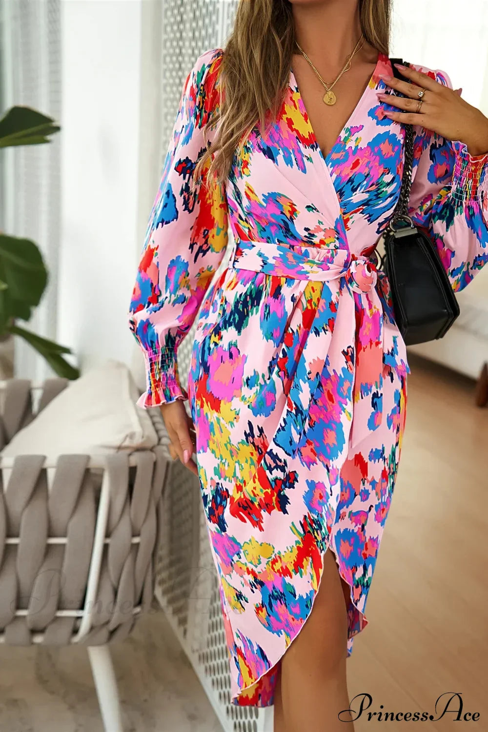 Elegant V-neck Long Boho Printed Dress