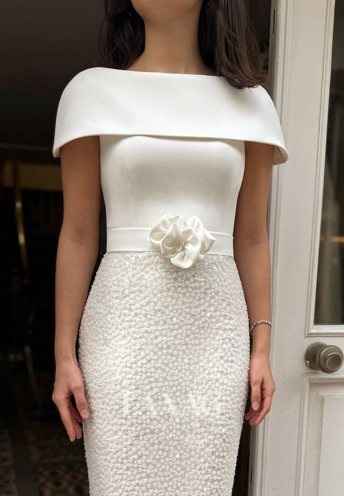 Sleeveless Floral Embellished Satin Bride Gowns Ankle-Length Beaded Satin Mermaid Wedding Dress