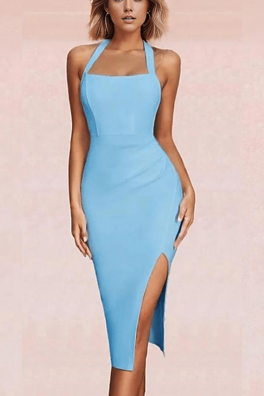 Eliza Bodycon Midi Dress - Sky Blue - Fashionpara