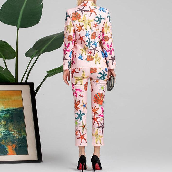 KittenAlarm - Ellen Allover Print Blazer Top & Pants Set
