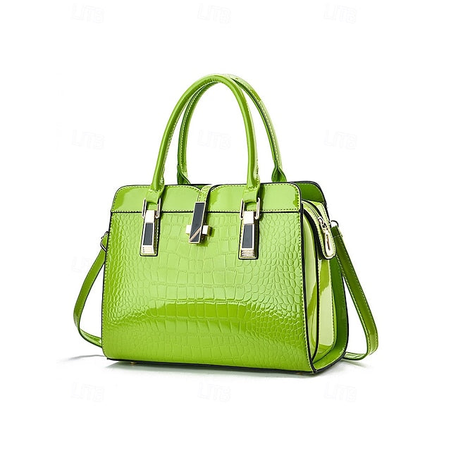 Faux - Croc Patent Handbag Leather Burgundy