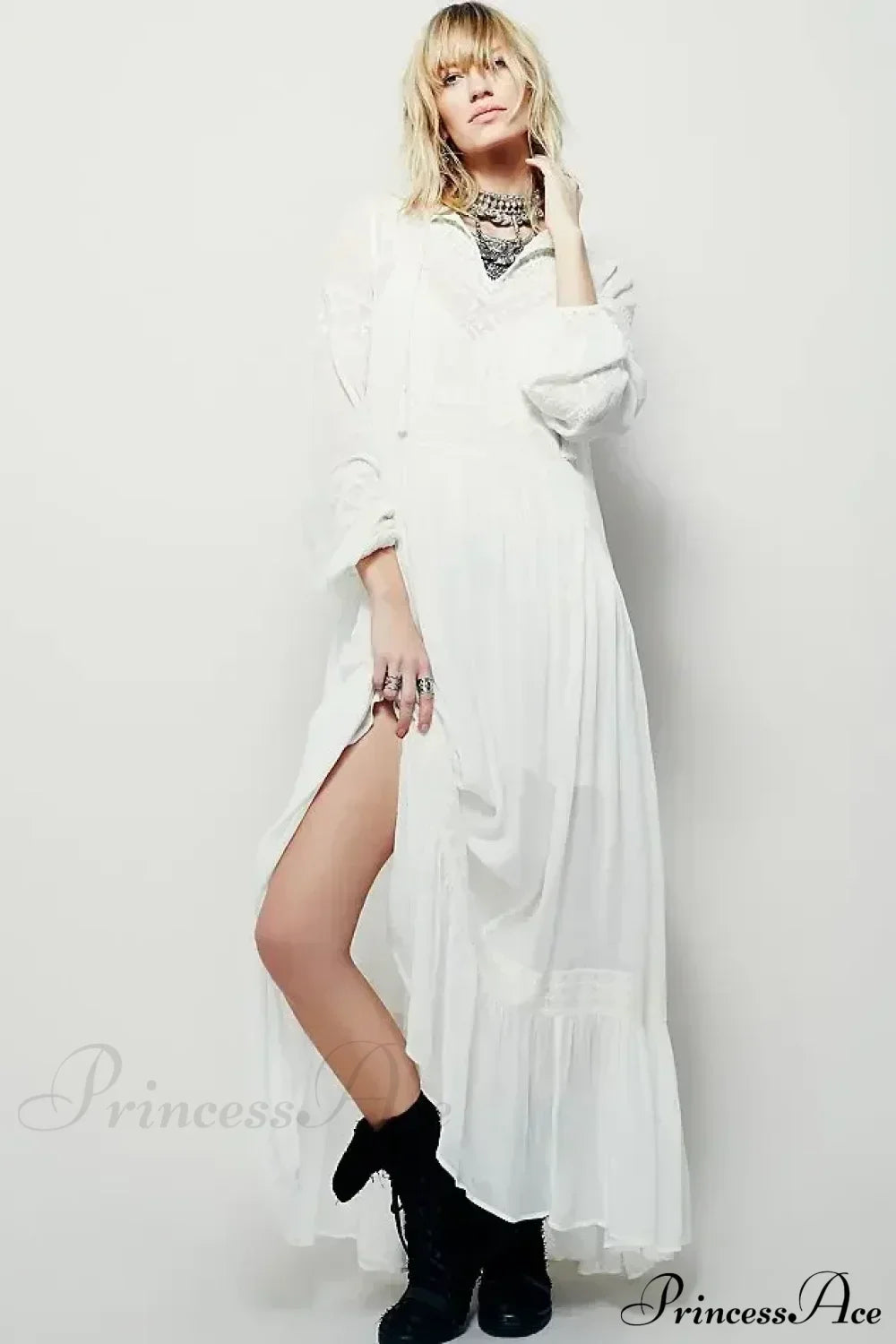 Embroidery Flower V-neck Split Mini Boho Dress