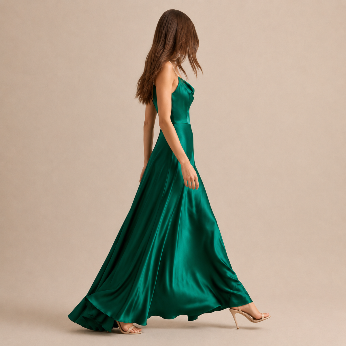 Cowl Neck Pearl Strap Satin Maxi Dress 12