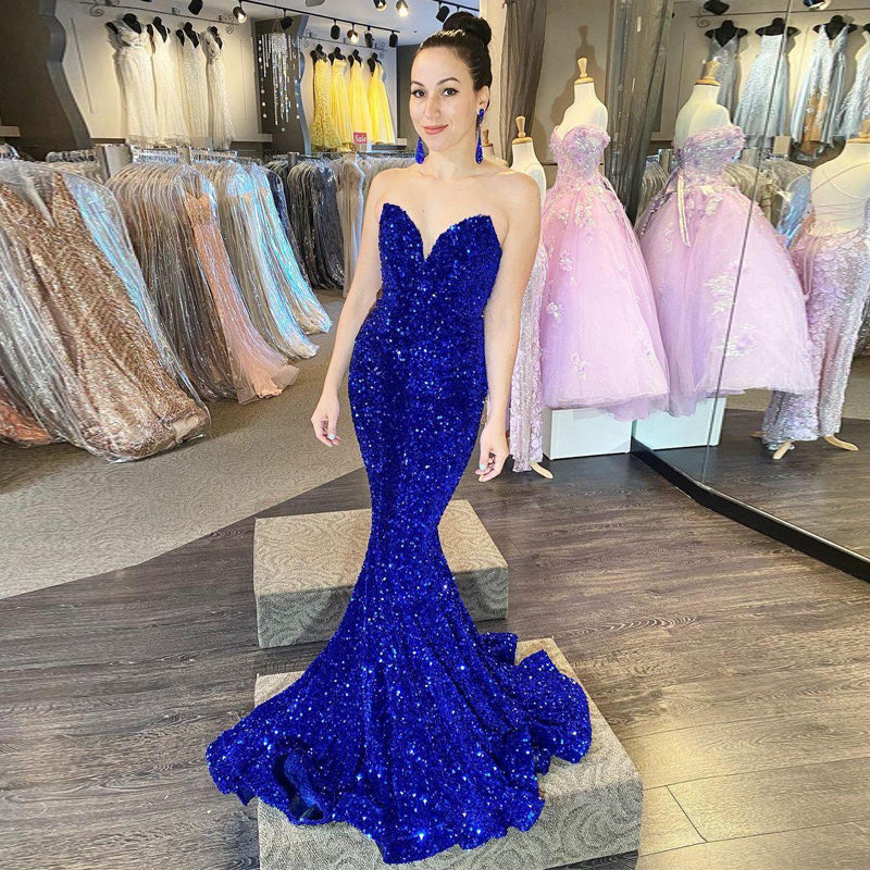 Emerald Green Prom Dress Sequins Mermaid Long - Fashionpara