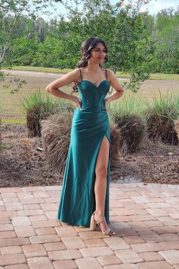Emerald Green Sleeveless Prom Dress Mermaid Long - Fashionpara