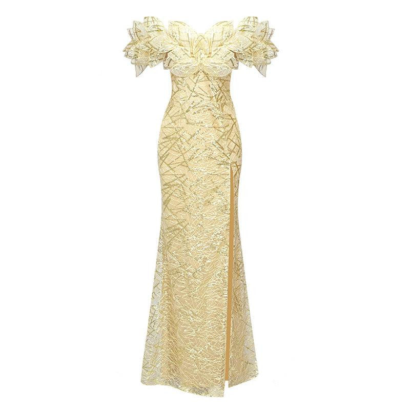Embellished Off Shoulder High Slit Mermaid Gown 2