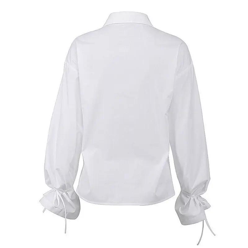 Enchanting Pointed Collar Button Down Drop Shoulder Bishop Sleeve Blouse - White  Fashionpara