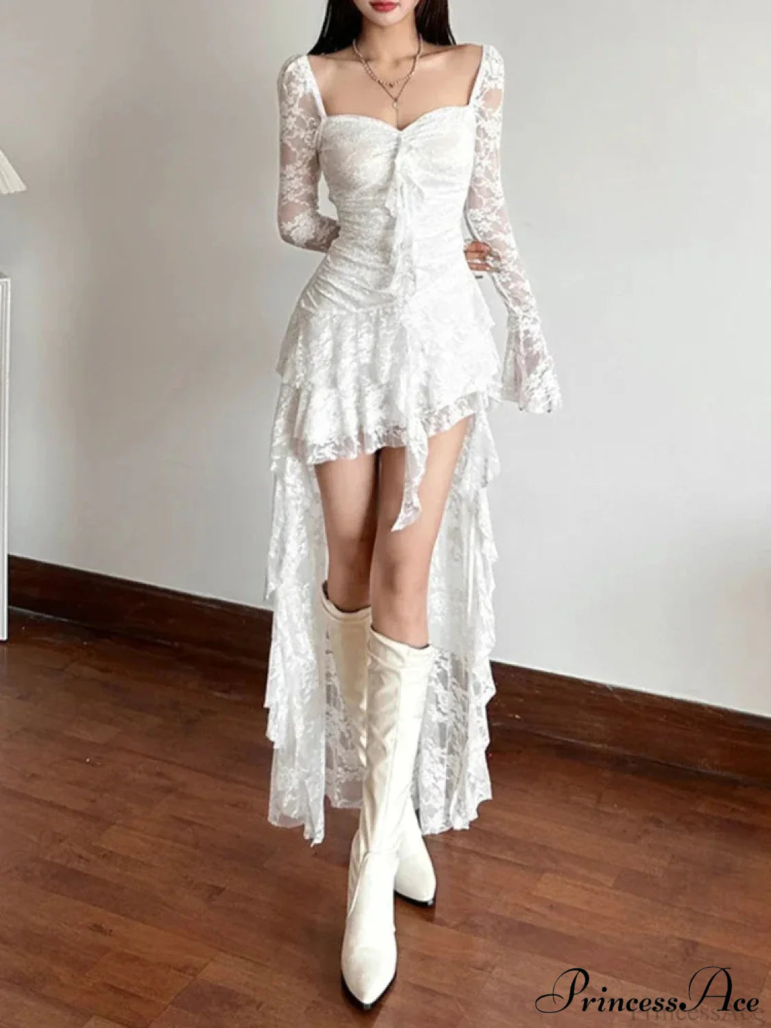 Enchantingcore Transparent Bodice Midi Dress White / S