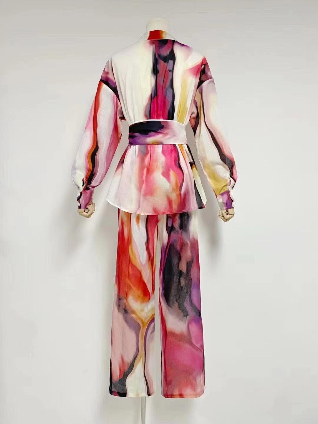 Abstract Print Tie Front Wide Leg Two Piece Set 5