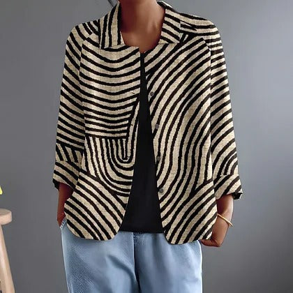 Collared Striped Open Front Jacket