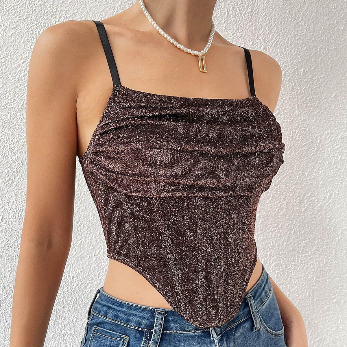 KittenAlarm - Evie Sleeveless Glitter Asymmetrical Cropped Corset Top