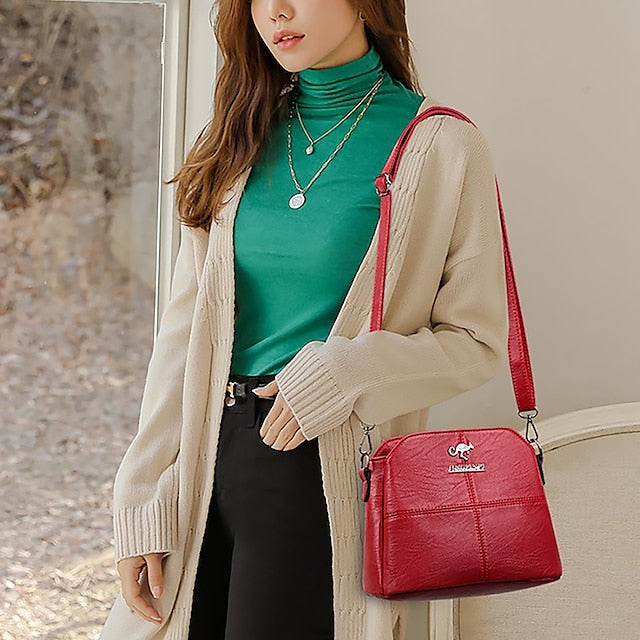 Leather Red Faux Crossbody Bag Small Minimalist