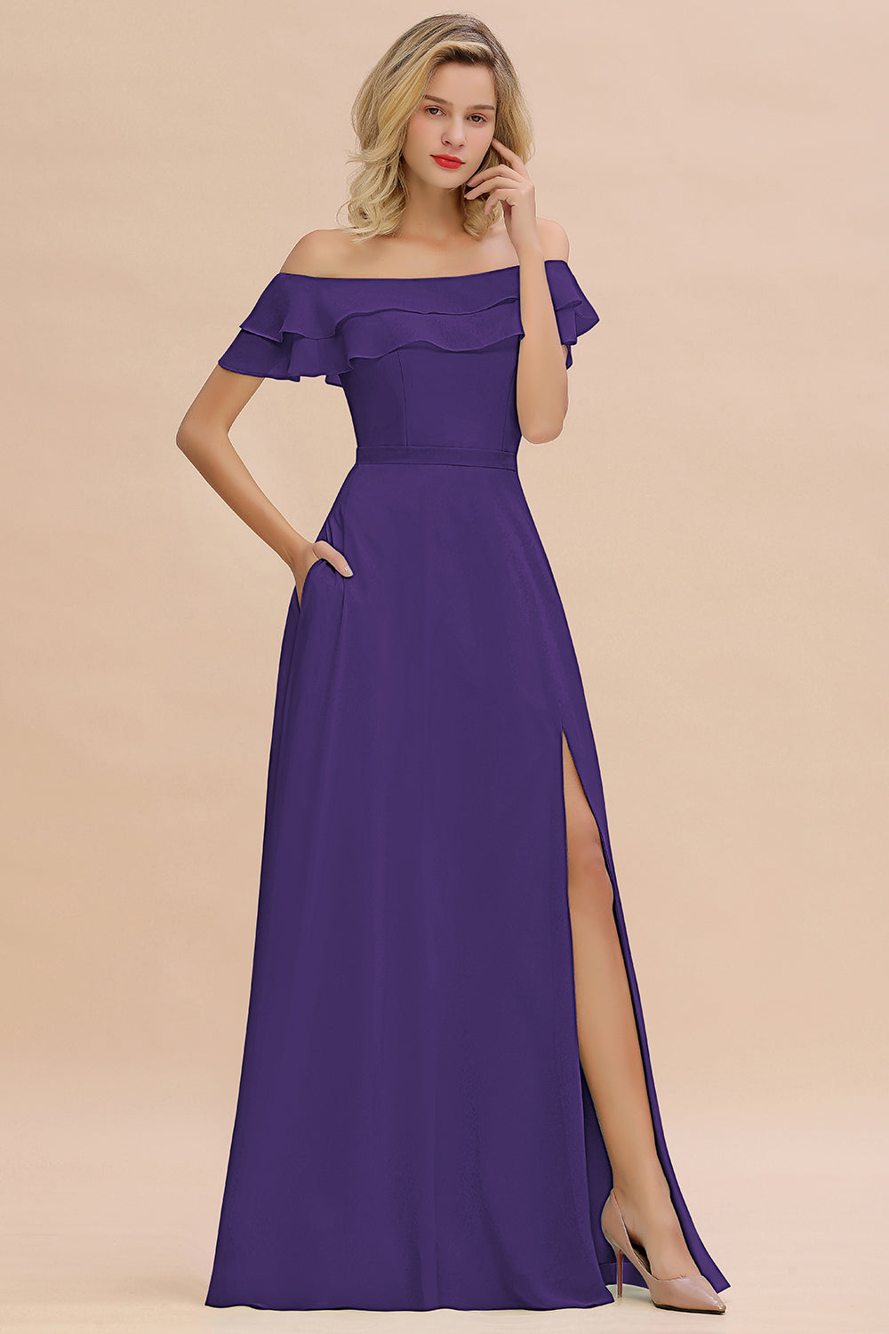 Exquisite Off-the-shoulder Slit Mint Green Bridesmaid Dresses With Pockets - Fashionpara