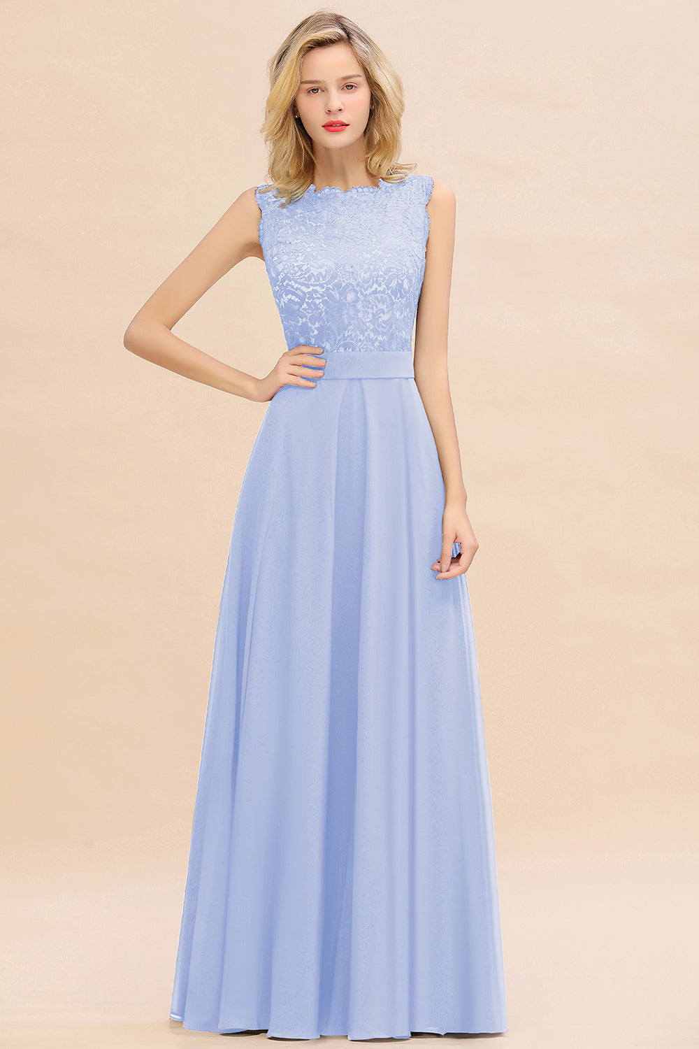 Exquisite Scoop Chiffon Lace Bridesmaid dresses with V-Back - Fashionpara