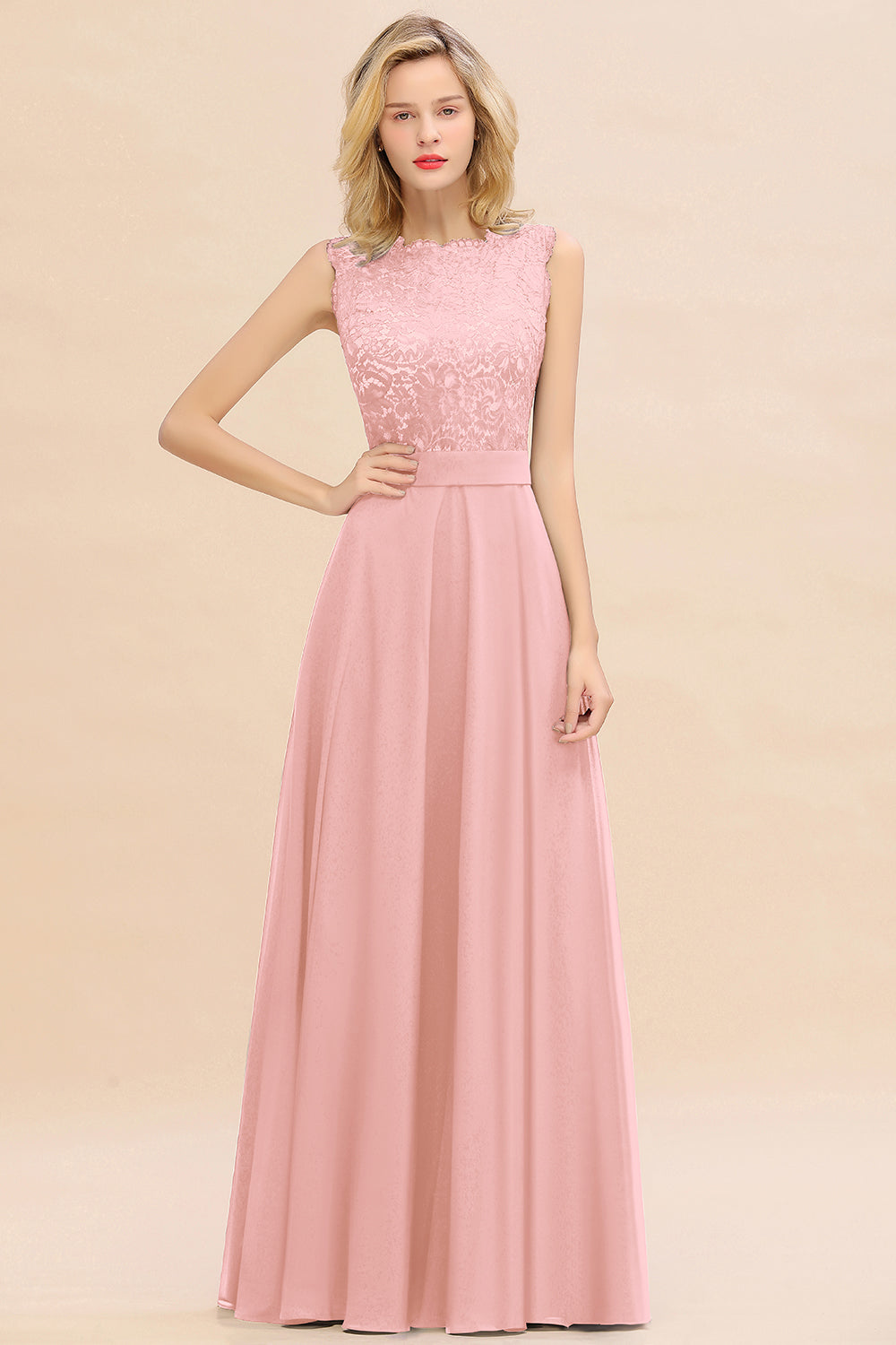 Exquisite Scoop Chiffon Lace Bridesmaid dresses with V-Back - Fashionpara