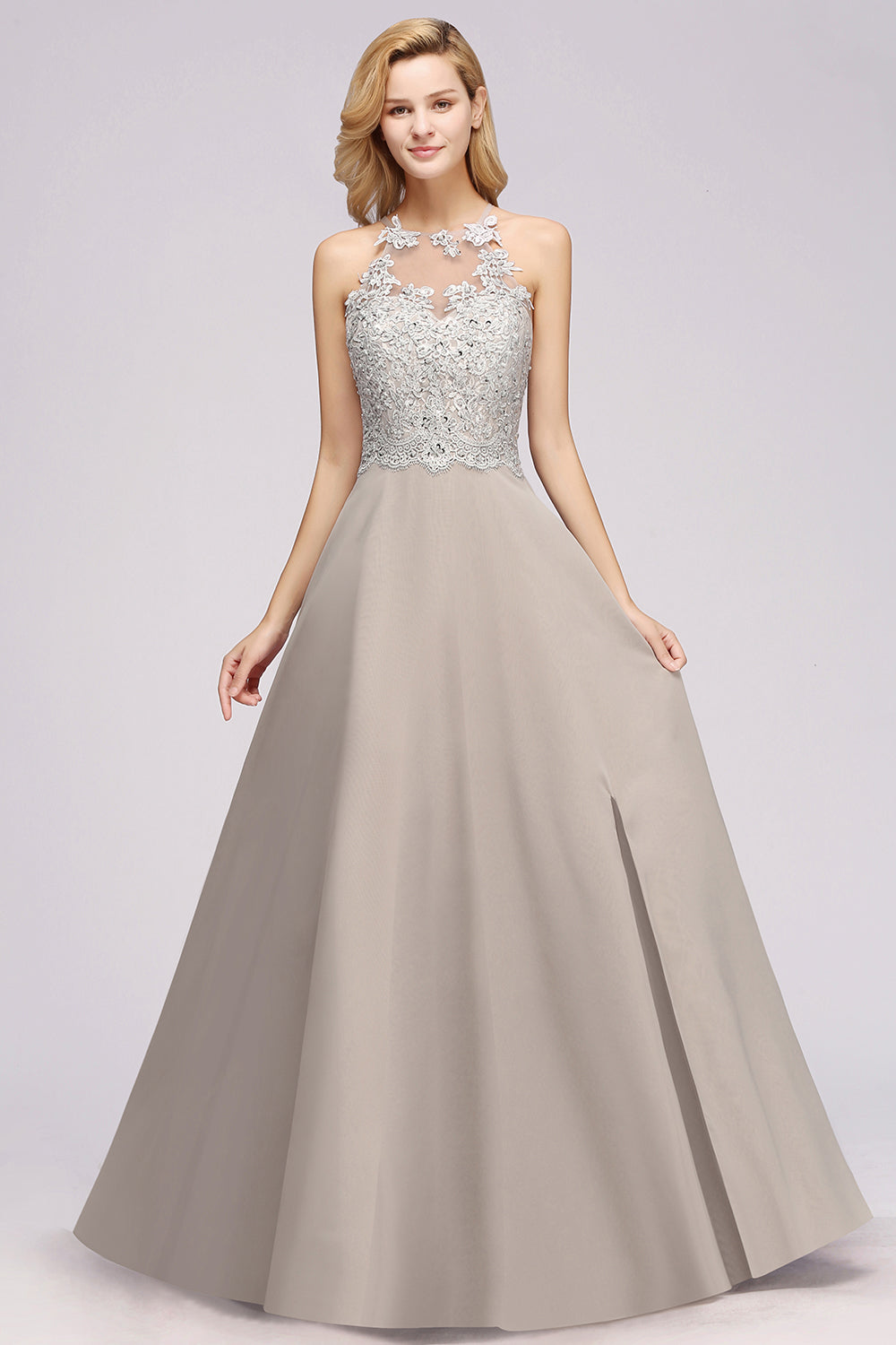 Exquisite Sleeveless Slit Lace Affordable Bridesmaid dresses with Beadings - Fashionpara