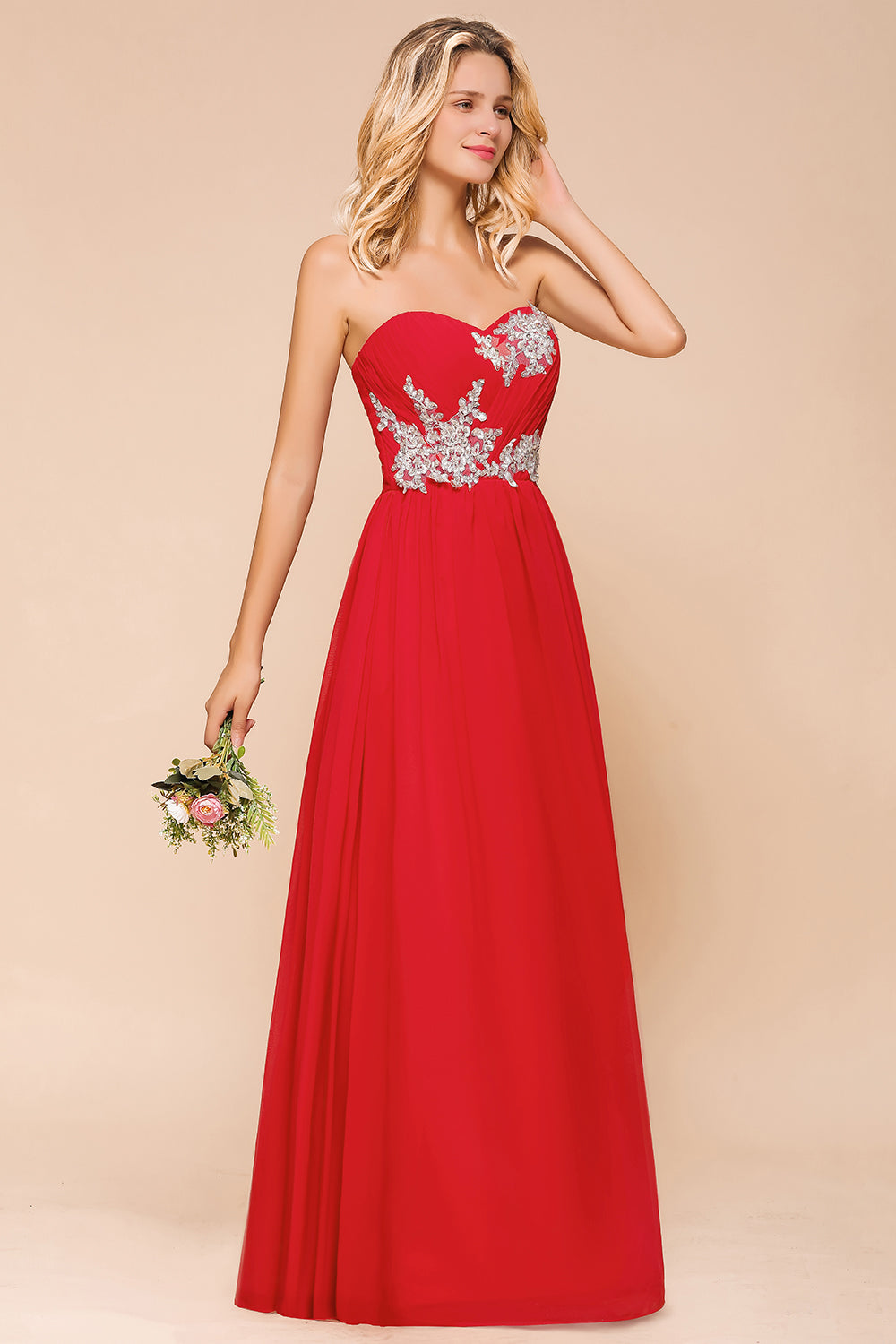 Exuqisite Sweetheart Ruffle Red Bridesmaid dresses with Appliques - Fashionpara