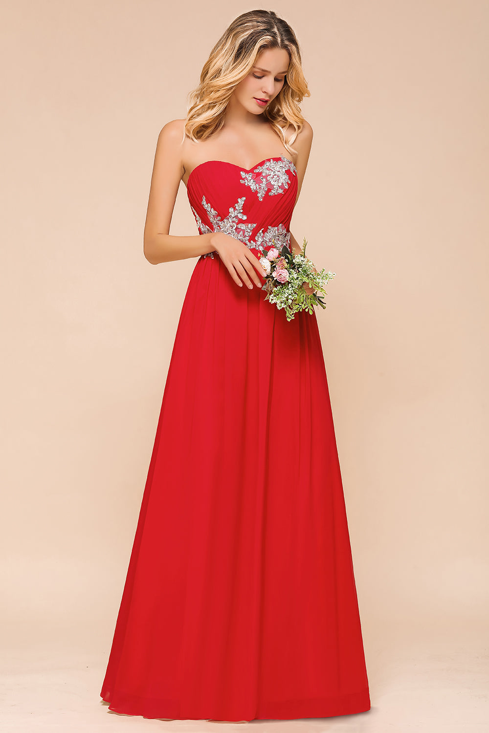 Exuqisite Sweetheart Ruffle Red Bridesmaid dresses with Appliques - Fashionpara