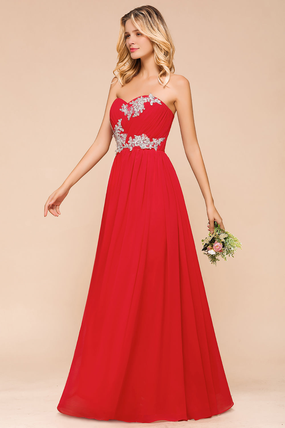 Exuqisite Sweetheart Ruffle Red Bridesmaid dresses with Appliques - Fashionpara