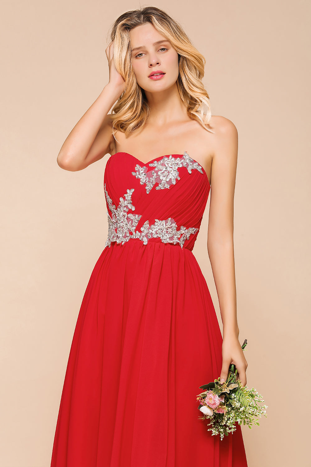 Exuqisite Sweetheart Ruffle Red Bridesmaid dresses with Appliques - Fashionpara