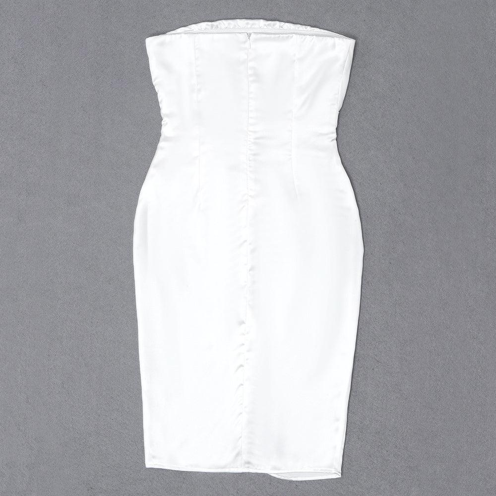 Satin Strapless Ruched Rosette Bodycon Mini Dress