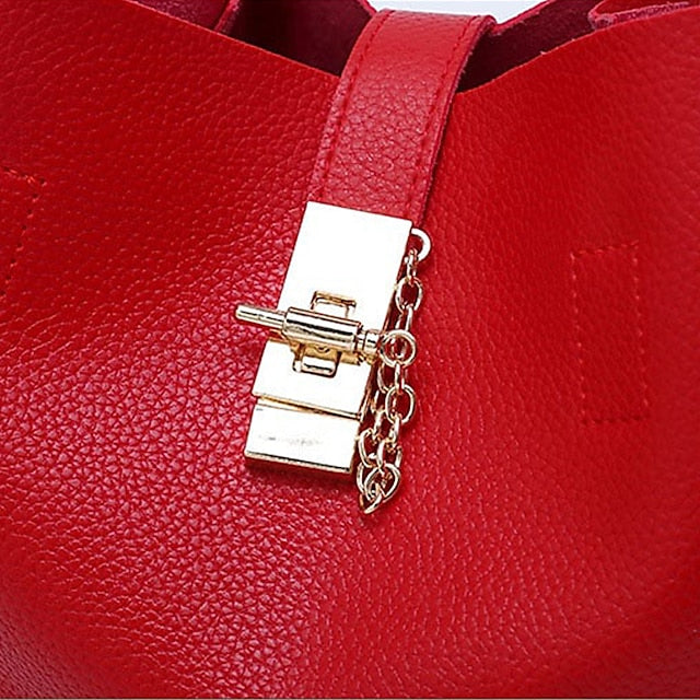 Gold Red Chain with Leather Handbag Lock and Faux