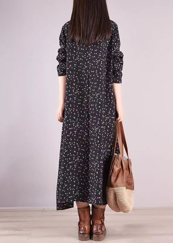 Floral Print Peter Pan Collar Lace Trim Button Front Maxi Dress - View 3
