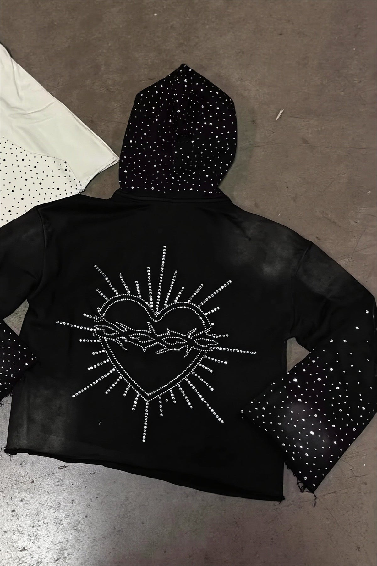 Rhinestone Heart Back Graphic Pullover Hoodie