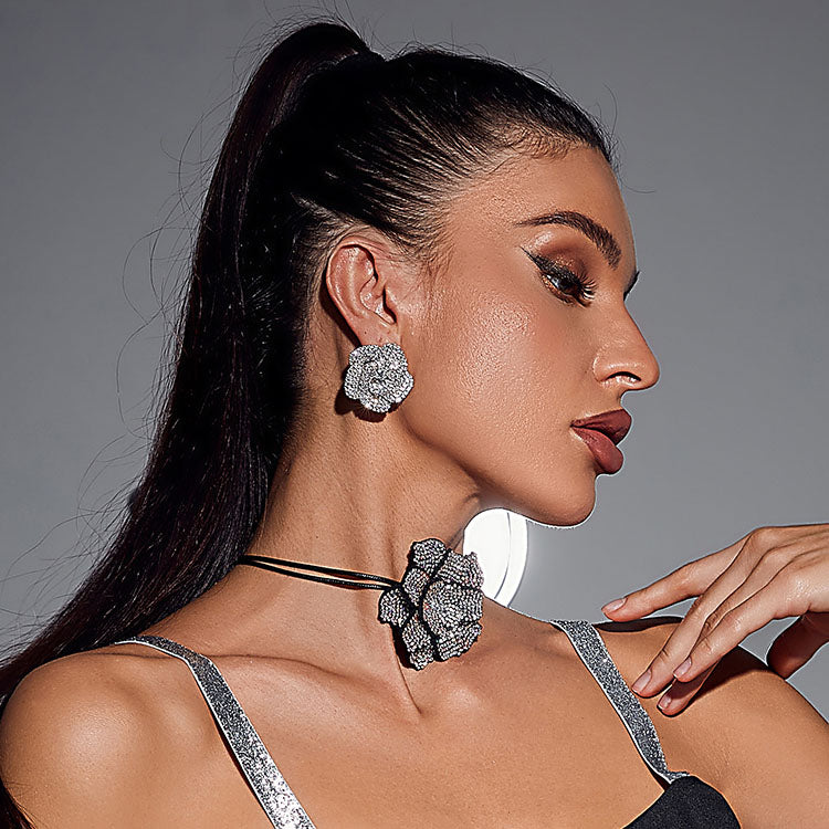 Rhinestone Flower Earrings