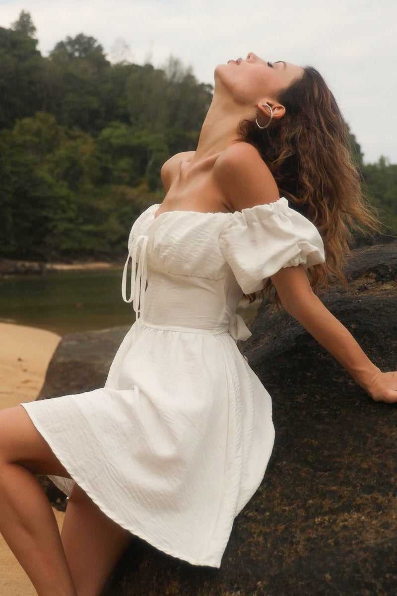Off Shoulder Puff Sleeve Fit & Flare Mini Dress