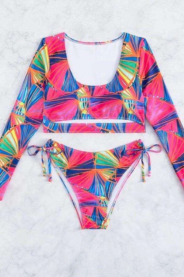 Colorful Print Bikini Split Swimsuit - Fashionpara